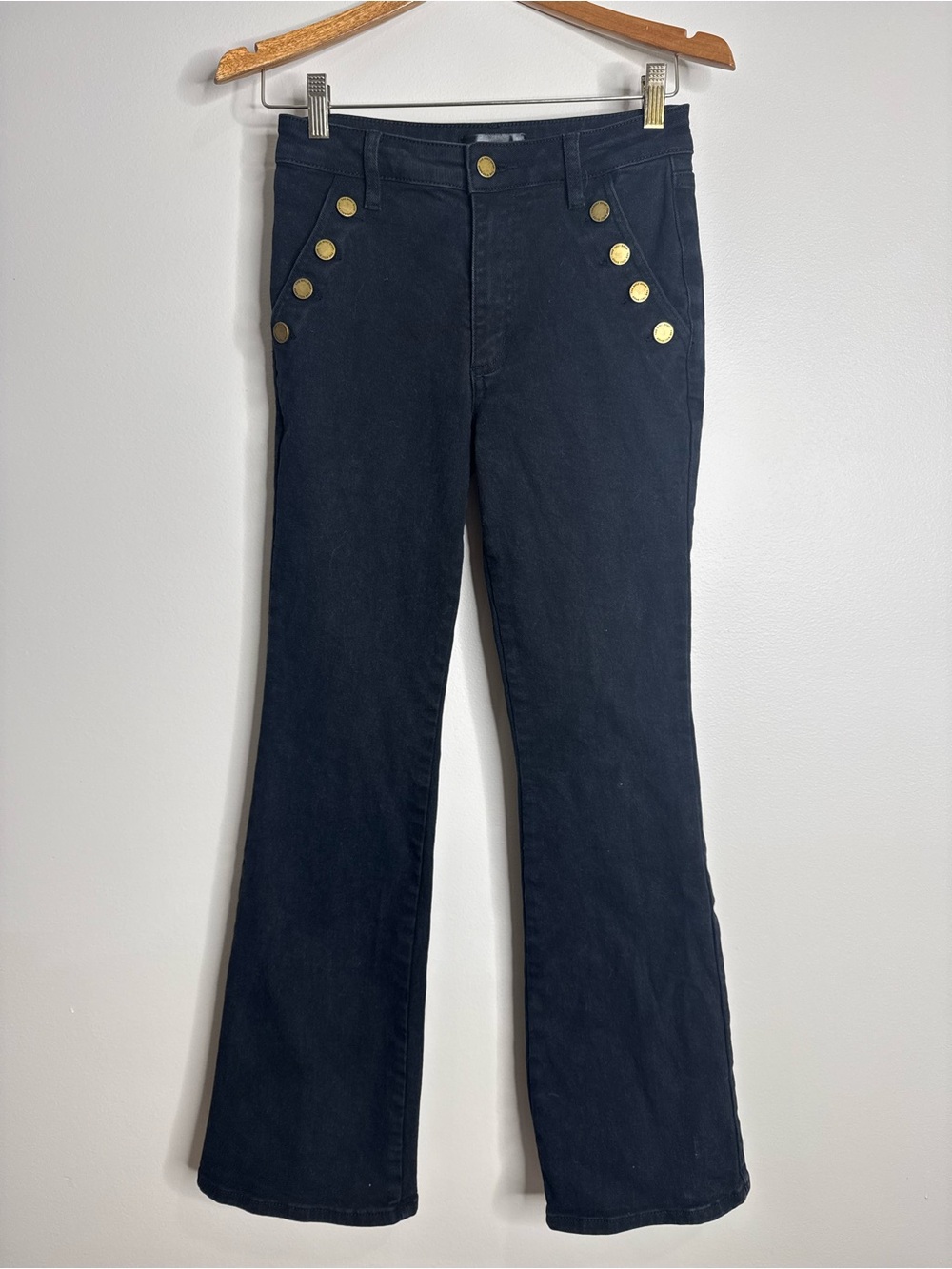 The Noli Shop Black Sailor Button Bootcut Cotton Blend Jeans Size 27